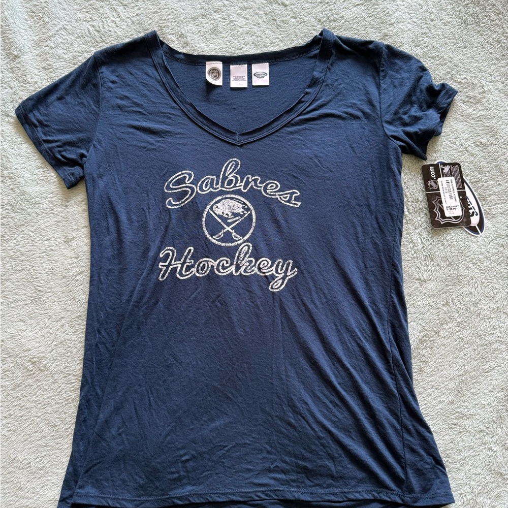 NHL Buffalo Sabres Hockey Women's Navy V-Neck Tee